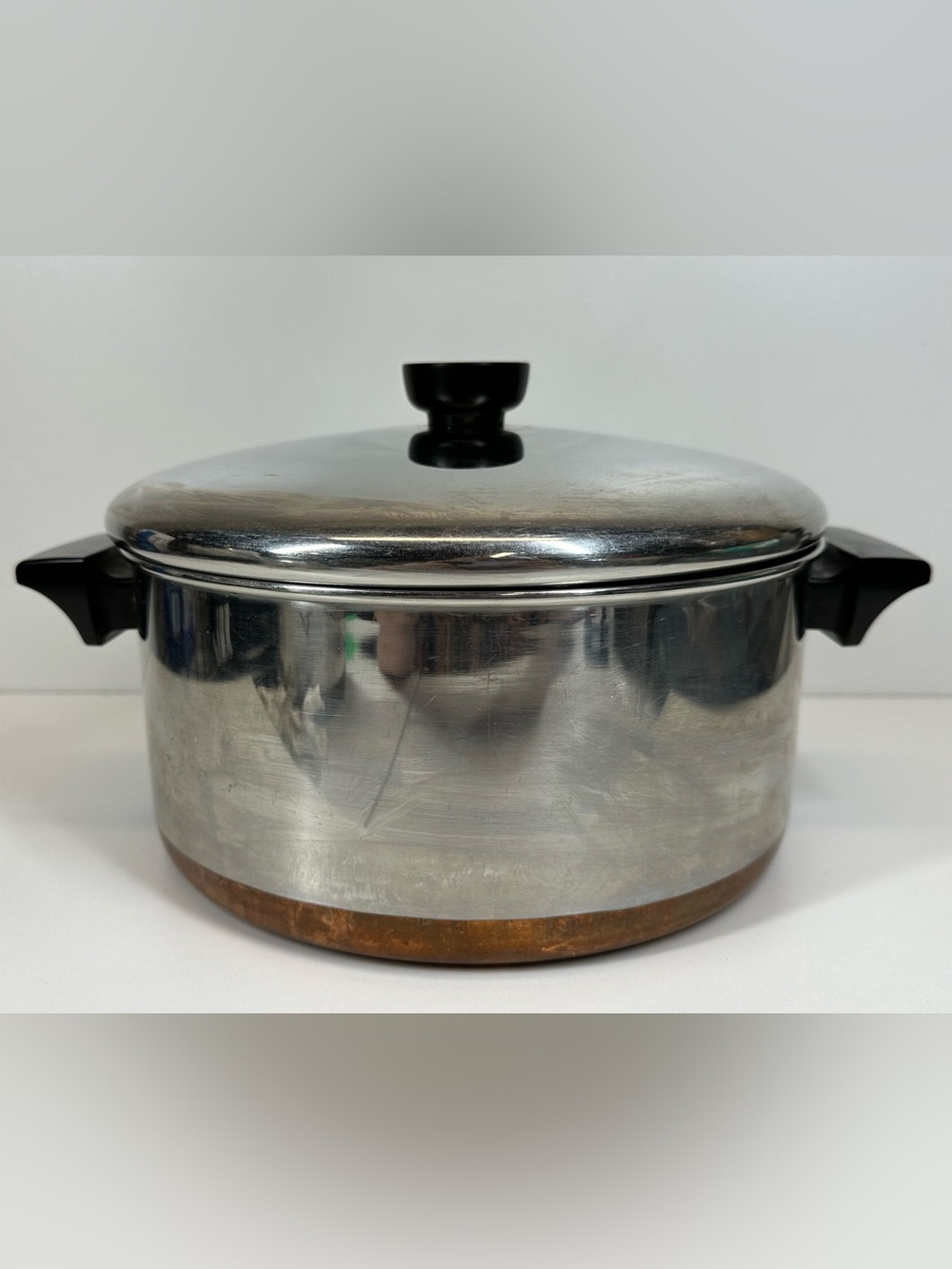 Vintage Revere Ware Copper Bottom 4 1/2 Qt Stock Pot with Lid